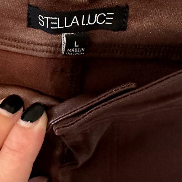 NWOT STELLA LUCE | Brown Faux Leather Skinny Jeans - Size M/L - Picture 3 of 5